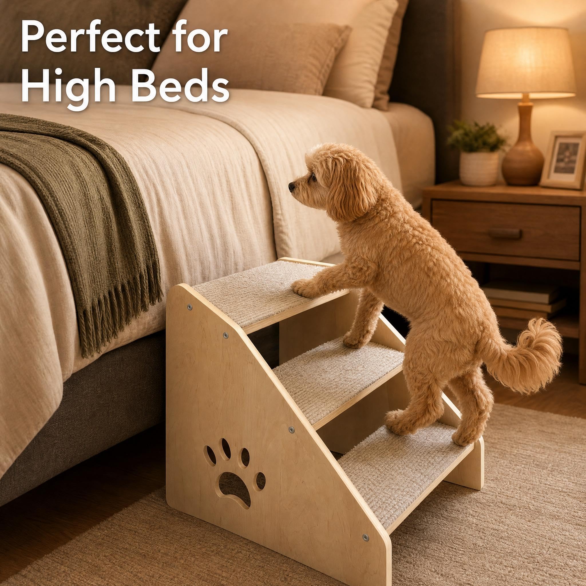 Garvee Wooden 3 Step Pet Stairs for Small Dogs and Cats with Non Slip Steps, Soft Fabric Cover, Low Profile for Bed Couch Car, for Puppies Kittens and Older Cats, Gray