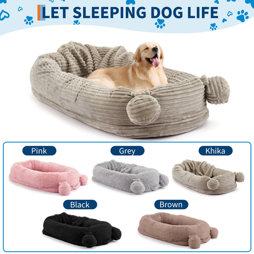 Garvee Oversized Human Size Dog Bed for Adults - 72x44 Inch Pet Sofa with Blanket - Removable & Washable Corduroy Cover - High Density Foam - 2 Storage Pockets & Carry Handles - Orthopedic Floor Lounger for Large Dogs & People - Corduroy