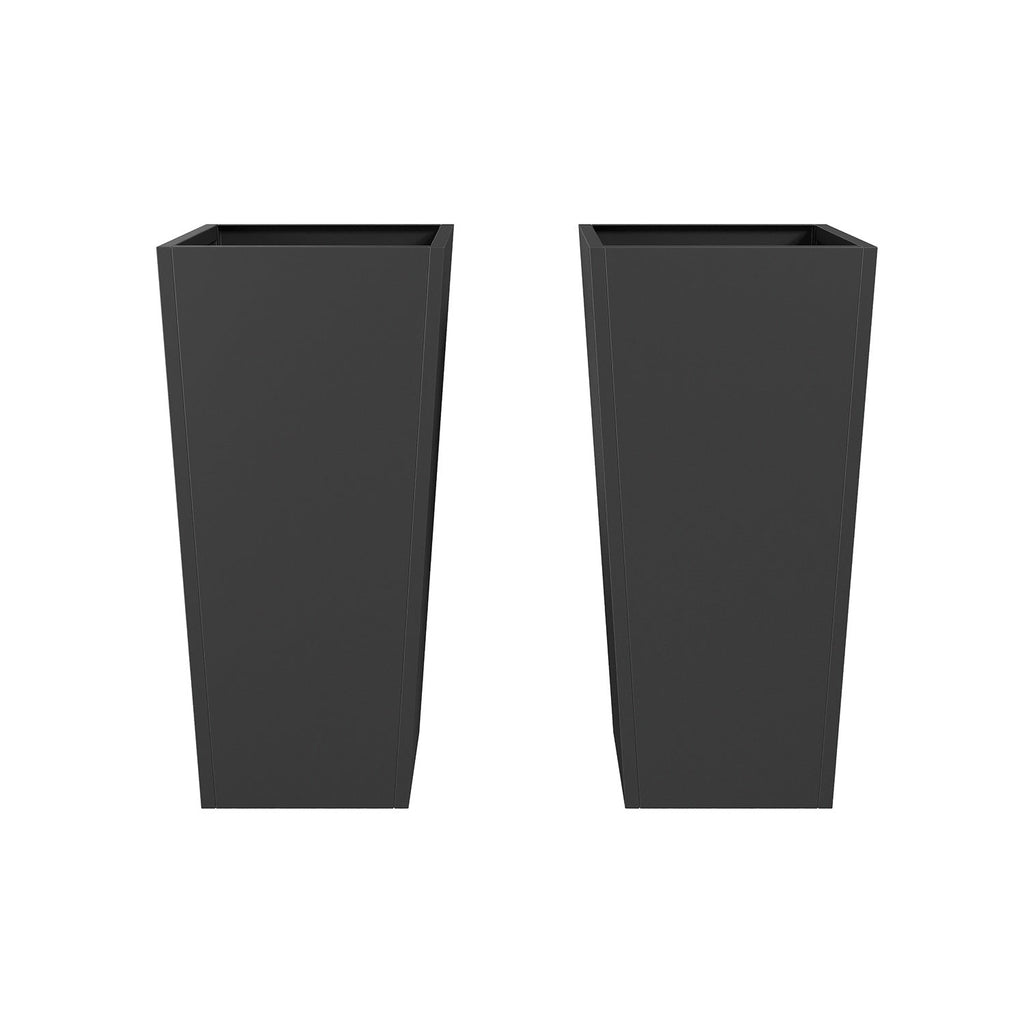 Garvee Set of 2 Heavy Duty 30-Inch Tall Black Metal Tapered Planters with Drainage Holes, Removable Insert Shelf, Weather-Resistant Outdoor Indoor Plant Pots for Patio, Garden, Deck & Entryway