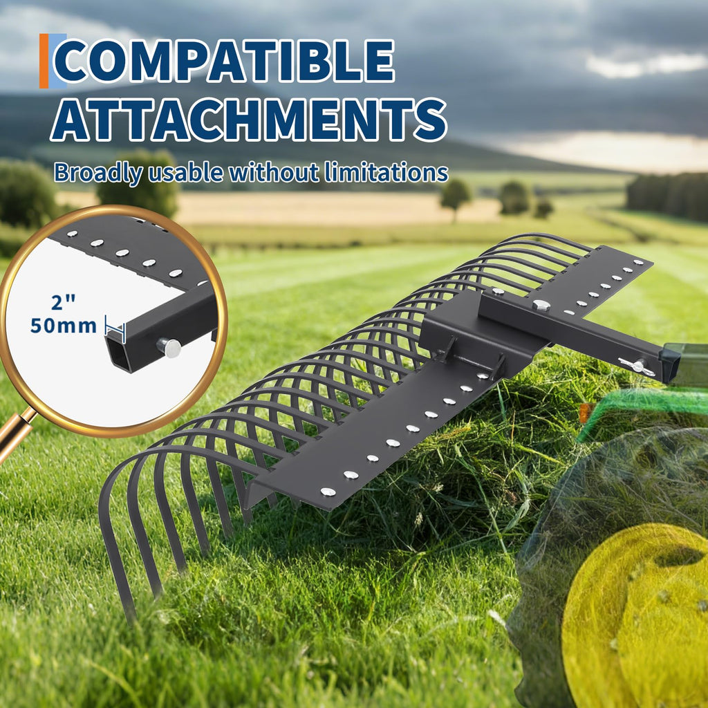 Garvee 60" Tow Behind Landscape Rake with 21 Steel Coil Tines, Heavy Duty Pull Behind Lawn Dethatcher Rake Attaches to 48" or 60" Toolbars and 3-Point Suspension Systems for Leaves, Pine Needles