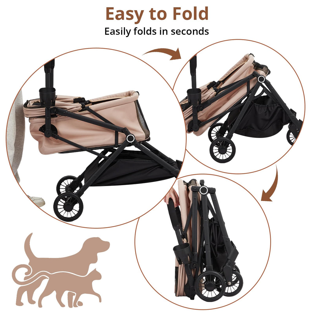 Garvee Foldable 4-Wheel Pet Stroller for Dogs & Cats -Dog Stroller, Lightweight Travel Carrier for Small to Medium Pets Up to 50 LBS, 360° Swivel Front Wheels, Foot Brake, Breathable Mes
