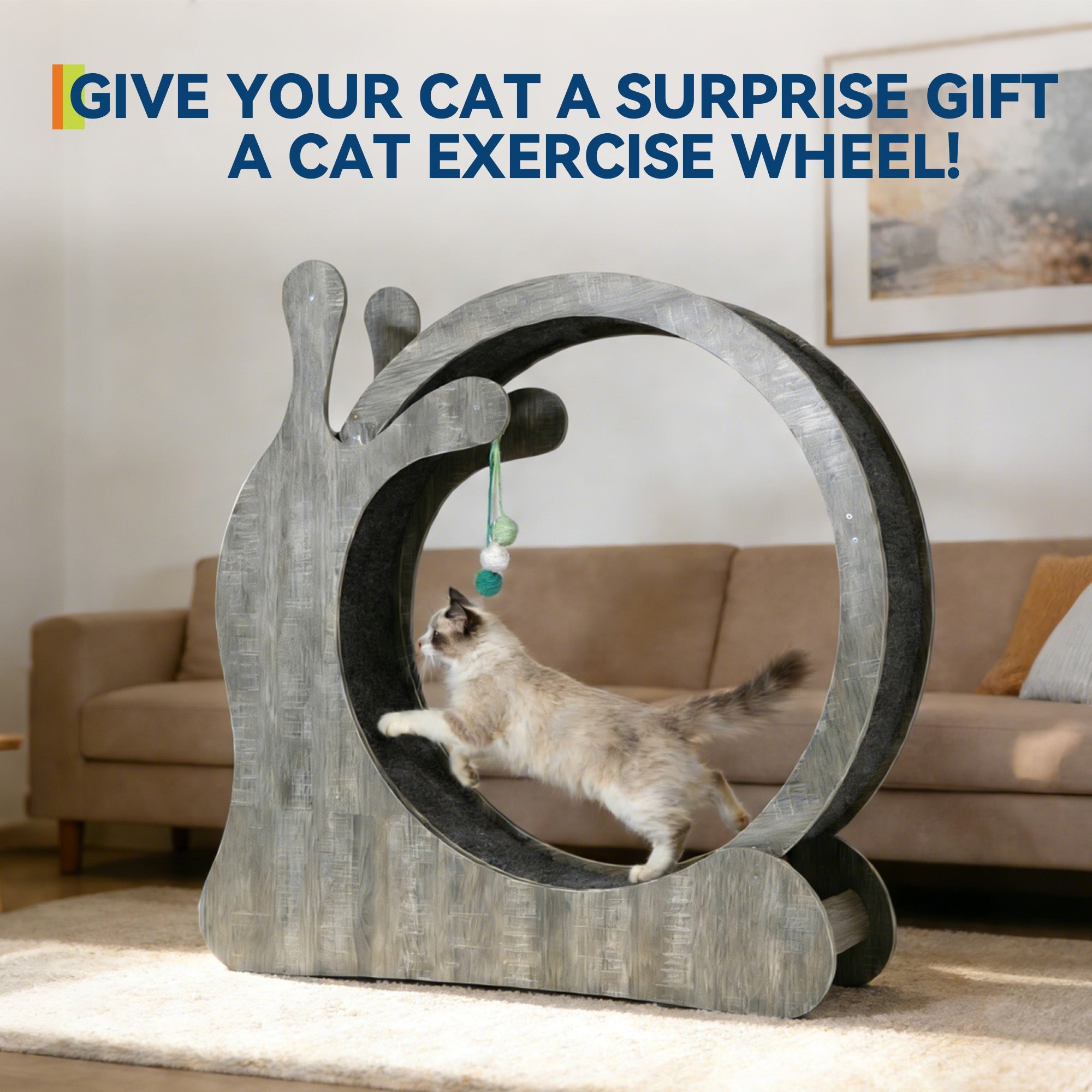 Garvee Cat Wheel Exerciser for Indoor Cats, 45'' Large 3-in-1 Cat Treadmill with Scratching Board and Play Balls, Quiet Cats Running Wheel for Kitty Fitness Grey