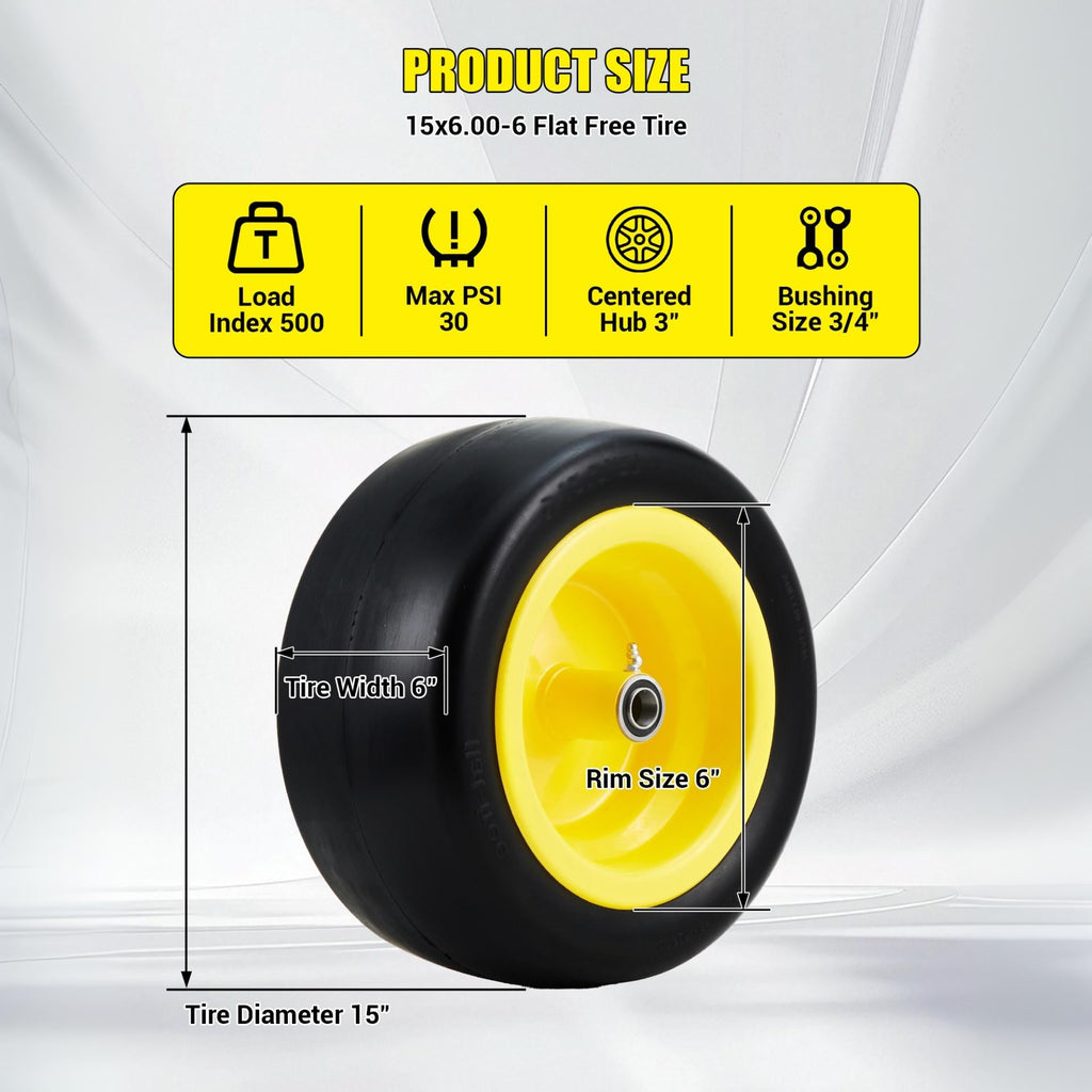 Garvee 11x4.00-5 Rubber Lawn Mower Tire and Wheel 2 Pack, Yellow Hub Assembly, Replacement for Riding Mower Garden Tractor Zero Turn Mower