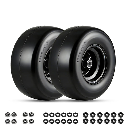 Garvee 2 Pack 13x6.50-6 Flat Free Lawn Mower Tires with 353 LBS Load, Polyurethane, Alloy Steel, Puncture-Proof, 3/4" & 5/8" Bushings for Push Mowers & Garden Carts