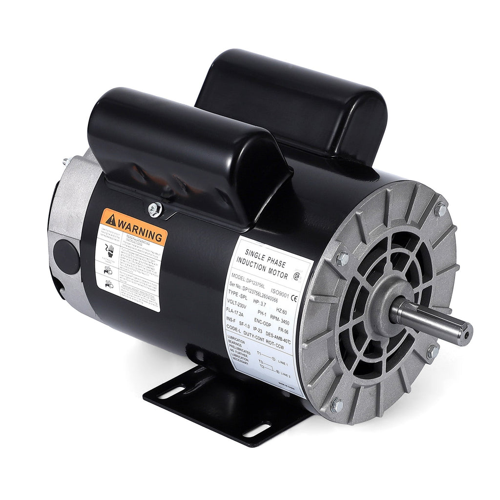 Garvee 3.7HP SPL Air Compressor Electric Motor, 56 Frame 230V 3450 RPM 5/8" Keyed Shaft, 18 Amps 60 Hz Dual CW/CCW Rotation – 1.88" Shaft Length