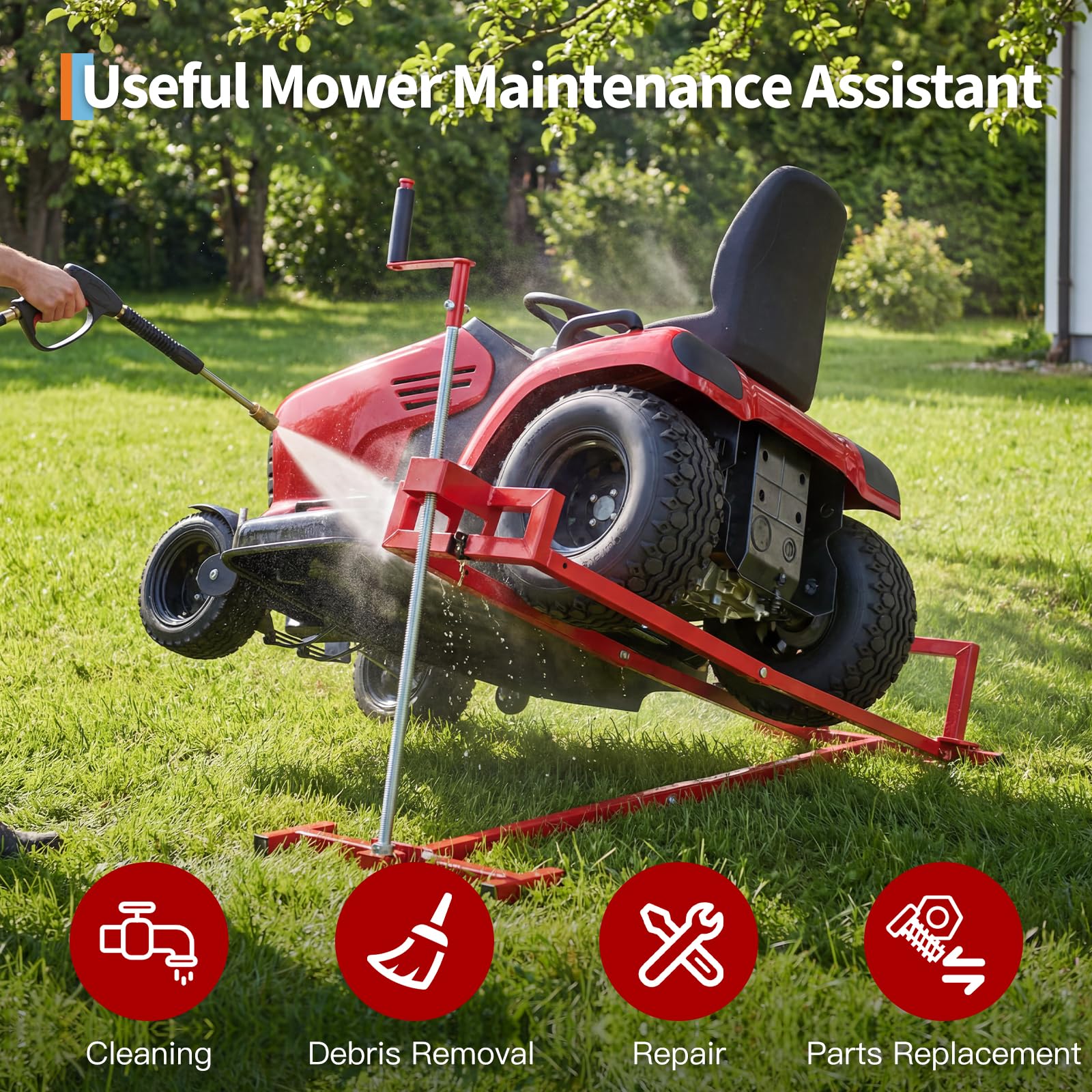 Garvee 880 lb Heavy Duty Lawn Tractor Lift Jack, Manual Crank Mower Lift for Riding Mowers and ATVs