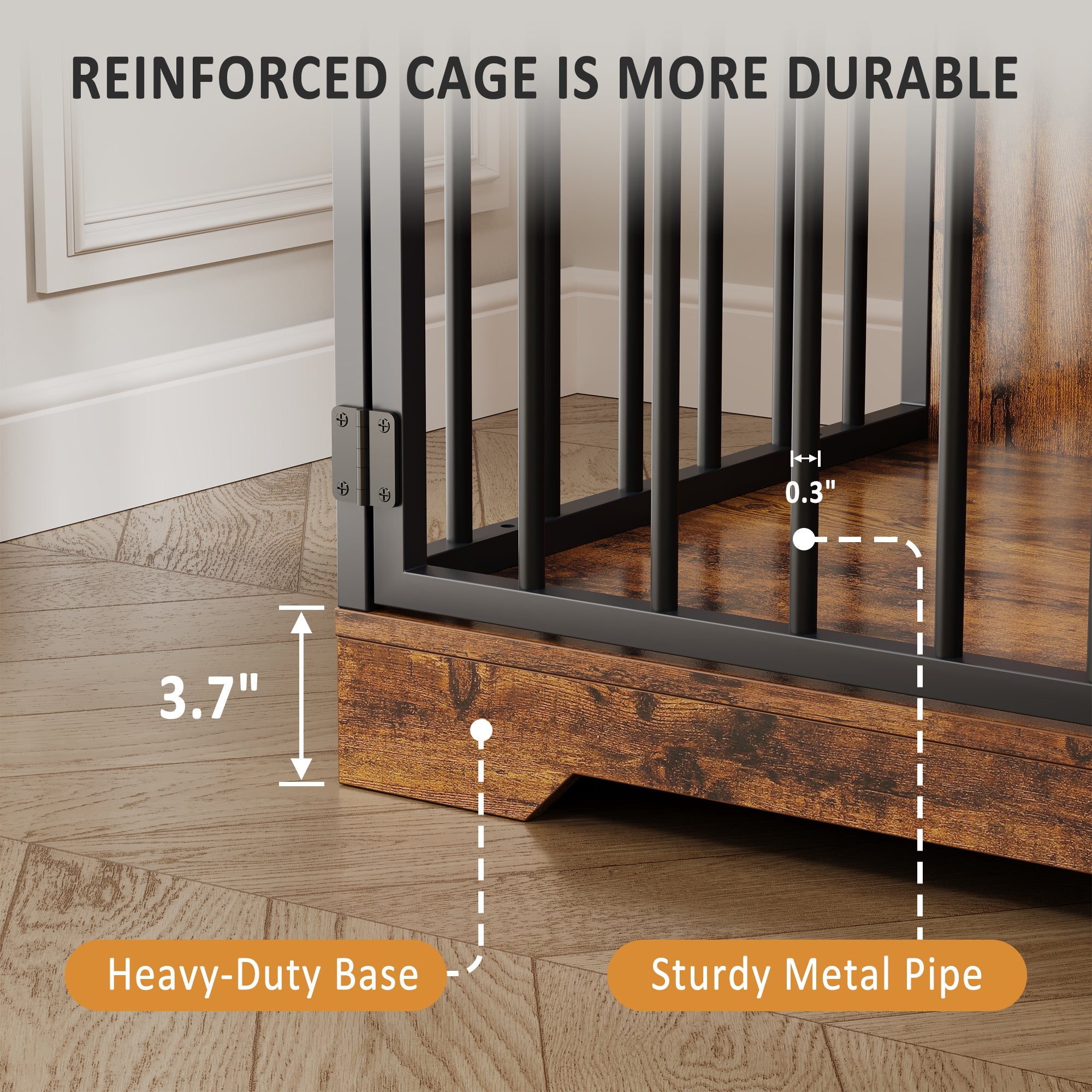 Garvee 48" Dog Crate Furniture with Bowls, Heavy Duty Dog Kennel End Table with 3 Storage Drawers, Locking Door, Farmhouse Style Pet Crate Cabinet for Medium Small Dogs, Retro Brown