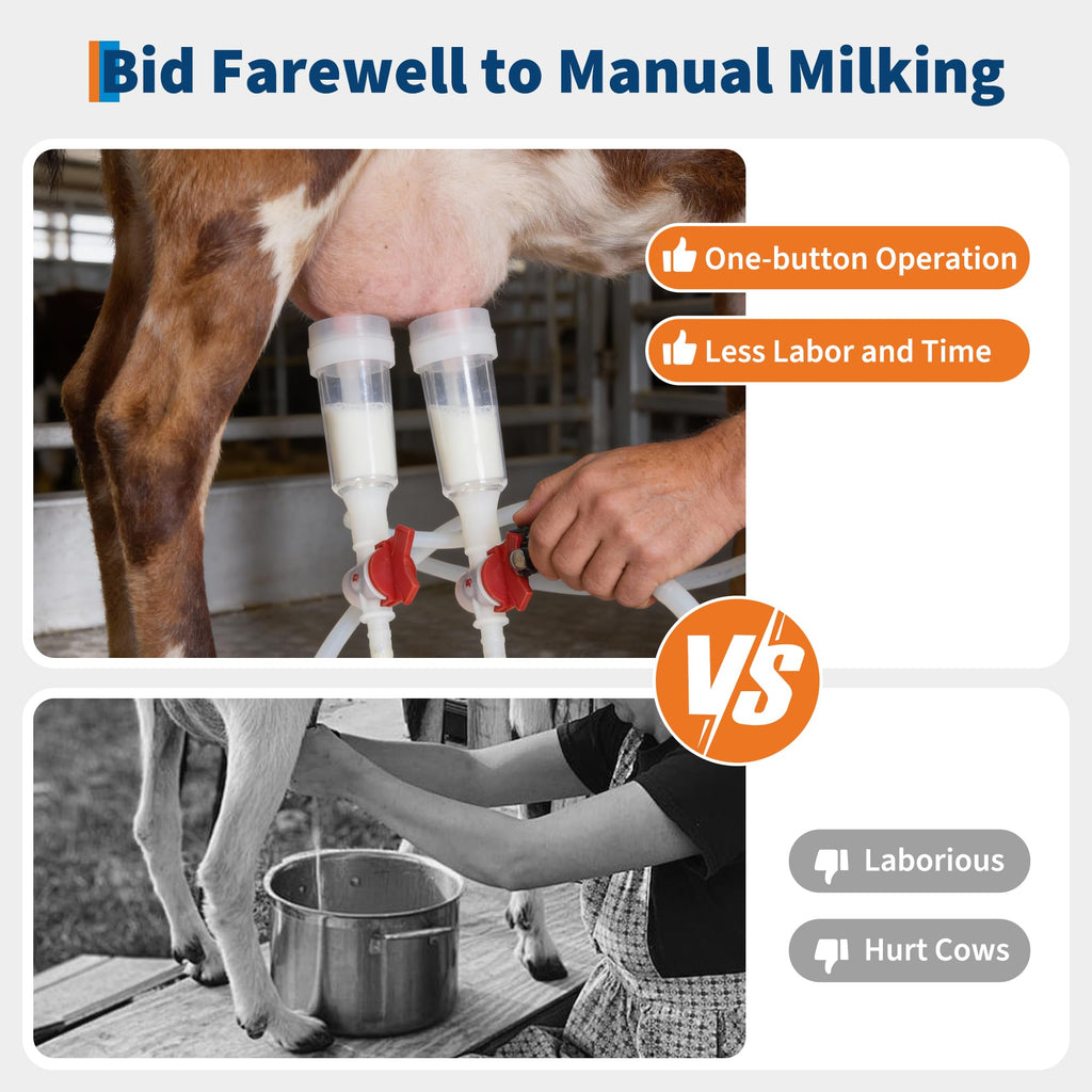 Garvee Portable Goat Milking Machine – 3L Stainless Steel Bucket, Rechargeable Electric Pulsation, 2 Teat Cups, Adjustable Pulsation, Built-in 12V 5200mAh Battery, US Standard