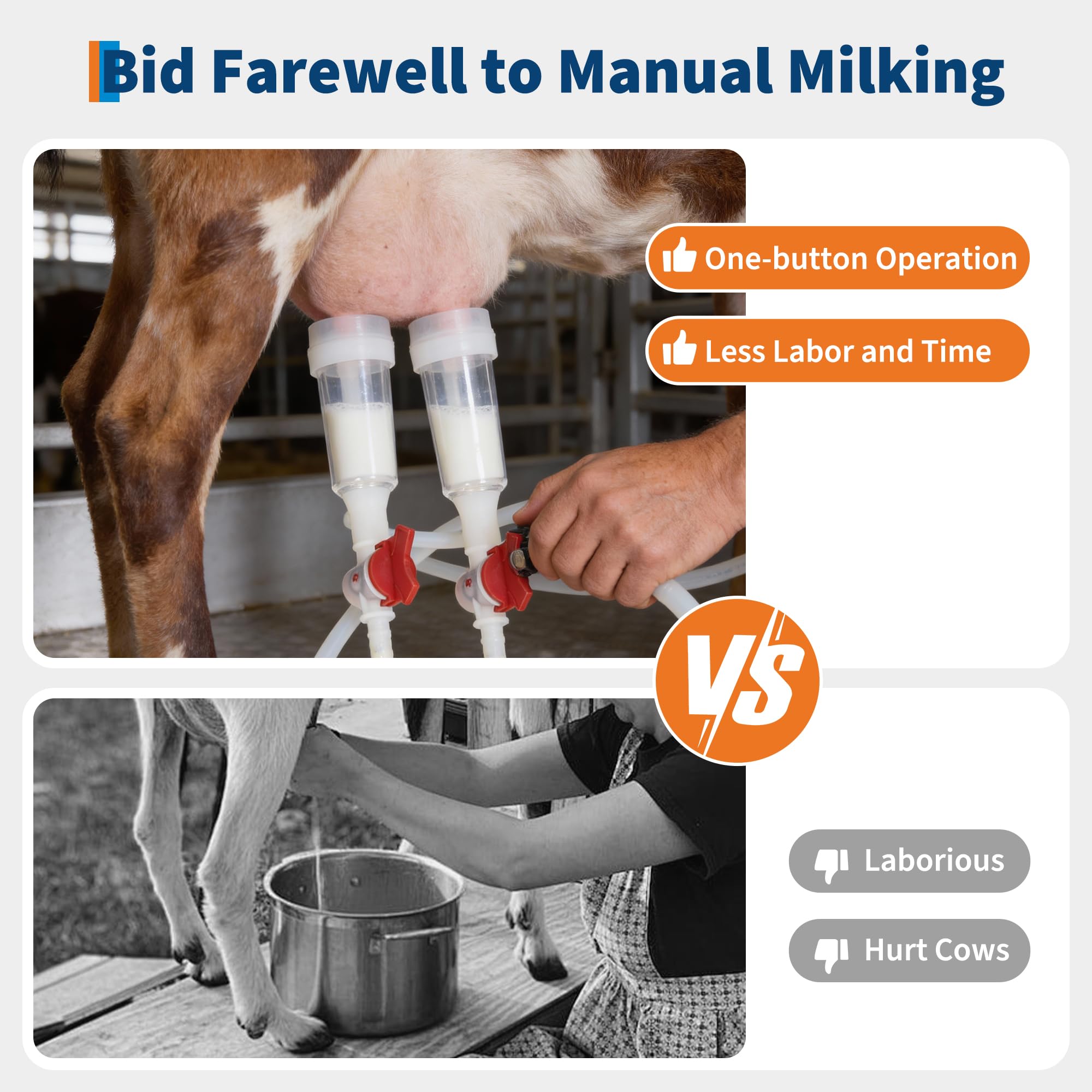 Garvee Portable Goat Milking Machine – 3L Stainless Steel Bucket, Rechargeable Electric Pulsation, 2 Teat Cups, Adjustable Pulsation, Built-in 12V 5200mAh Battery, US Standard