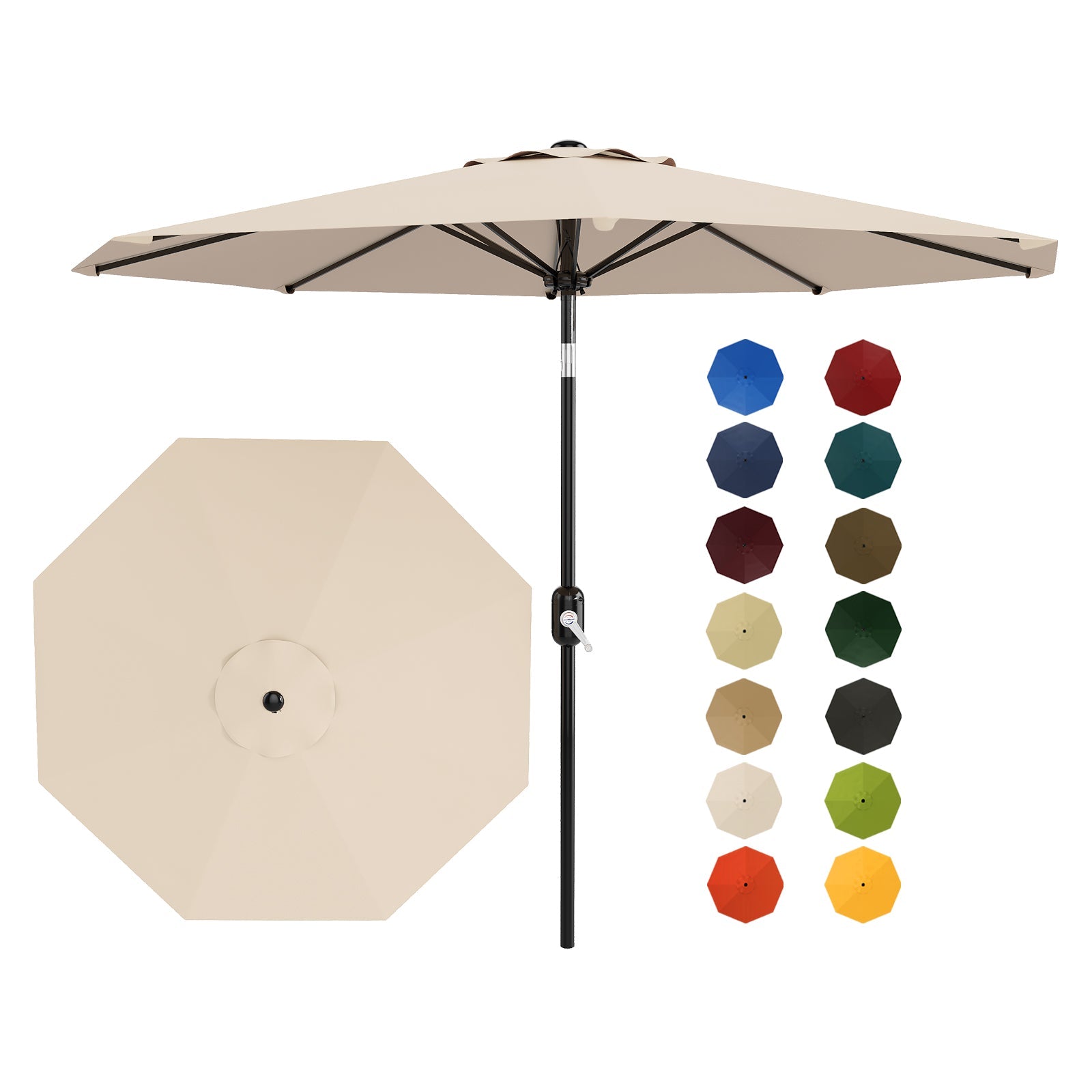 Garvee 9 ft Outdoor Patio Umbrella with 8 Sturdy Ribs, Crank Lift, Push-Button Tilt & UV-Resistant Waterproof Canopy for Pool, Deck, Yard & Garden, Light Beige