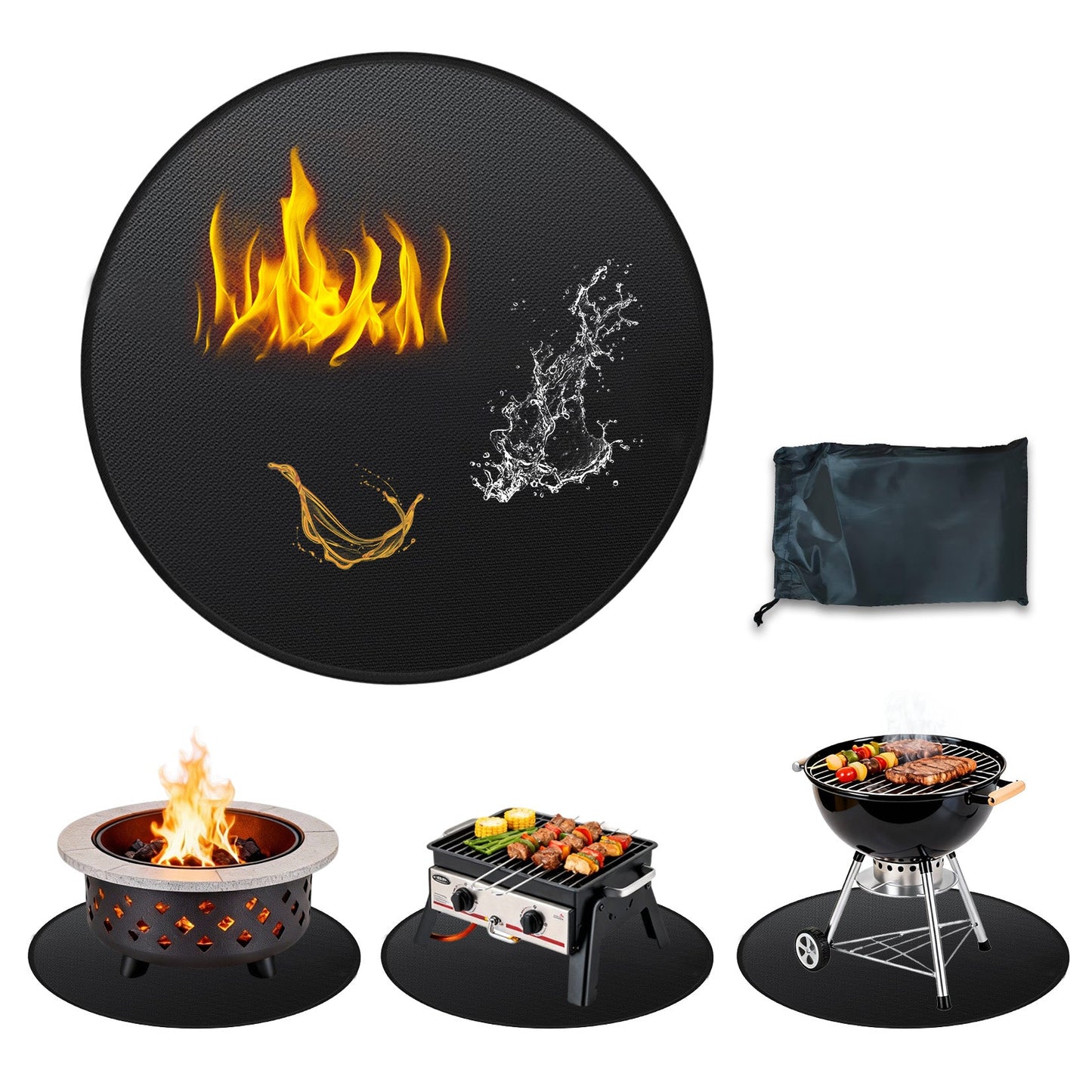 Garvee Double-Sided Fireproof & Waterproof Grill Mat – Heavy-Duty Fire Pit Deck Protector – Oil-Proof, Fire-Resistant, Reusable Pad for Patio, Outdoor & Indoor BBQ Fireplace – Black, 36-Inch
