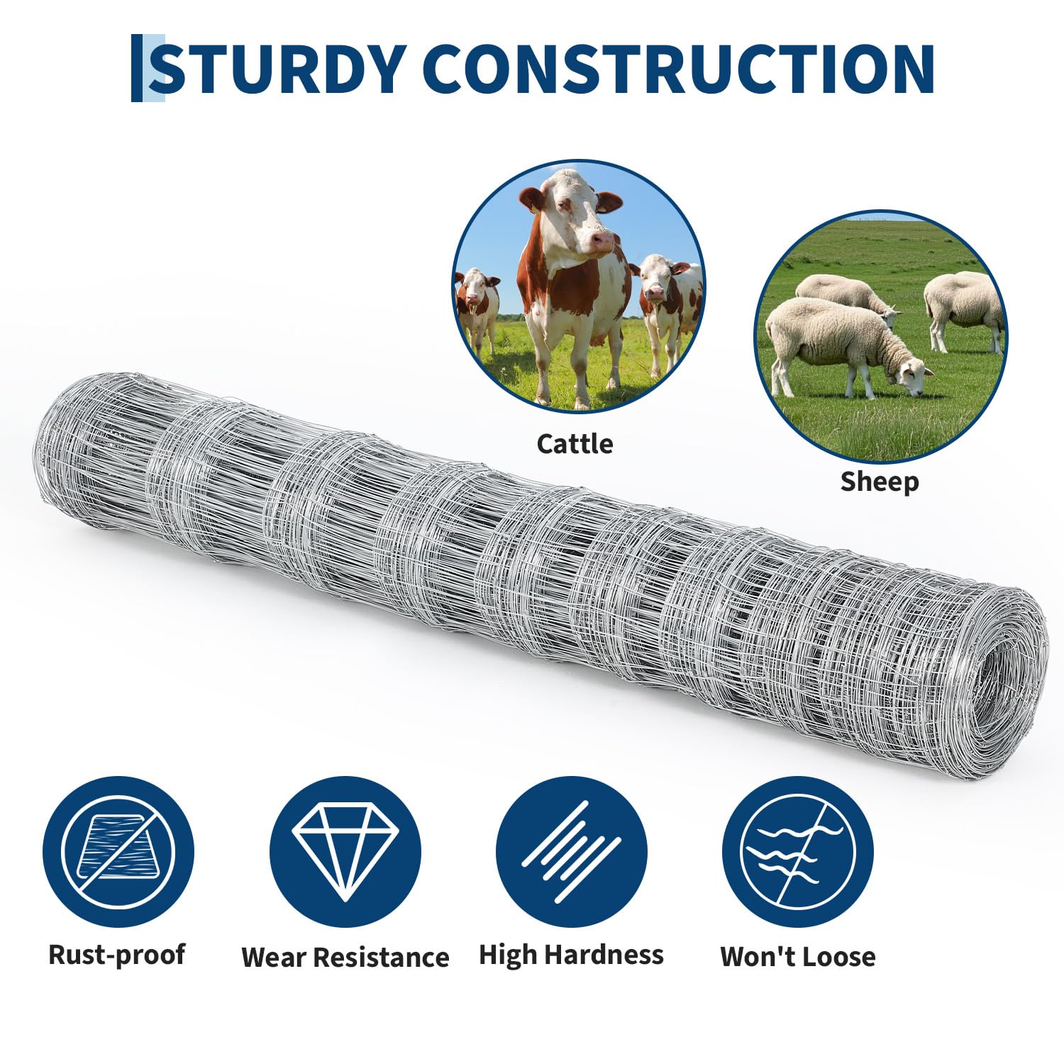 Garvee Farm Fence 5x164 ft, High Strength Galvanized Cattle Fence, Heavy Zinc Coating Wire Fence for Hog, Deer, Goat, Sheep, Weather Resistance, Perfect for Livestock, Animal, Yard, Garden Pr