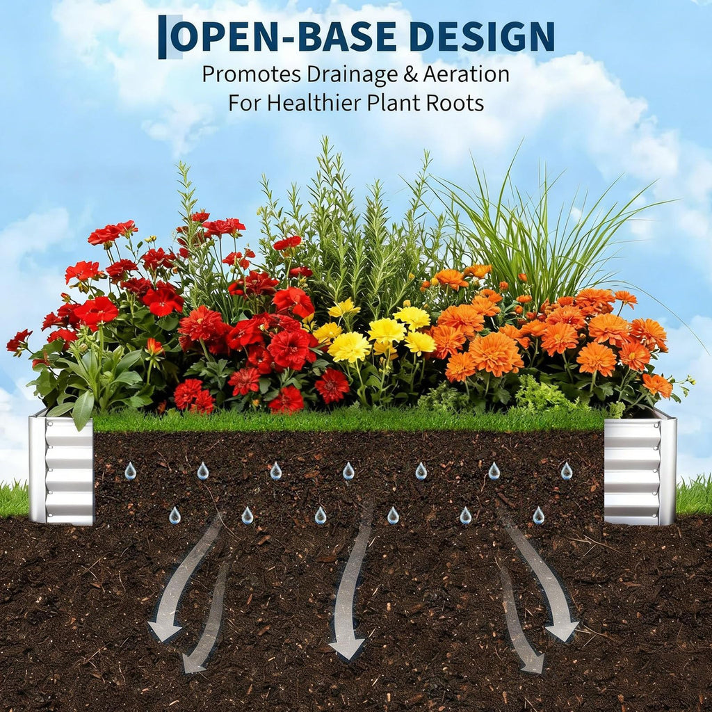 Garvee Raised Garden Beds, 2 Pack 6 x 1.5 x 1 ft Galvanized Metal Planter Boxes with 38.6 lbs Build, Rectangular Outdoor Containers for Vegetables, Herbs & Flowers, Silver