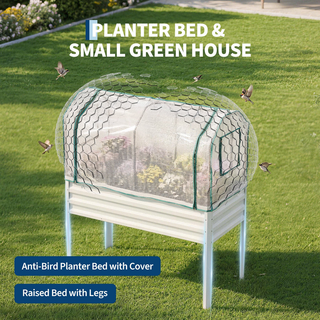Garvee Raised Garden Bed with Legs 48" × 24" × 55", Galvanized Metal Planter with PE Cover, 31.5" Height & Spray Tube for Vegetables