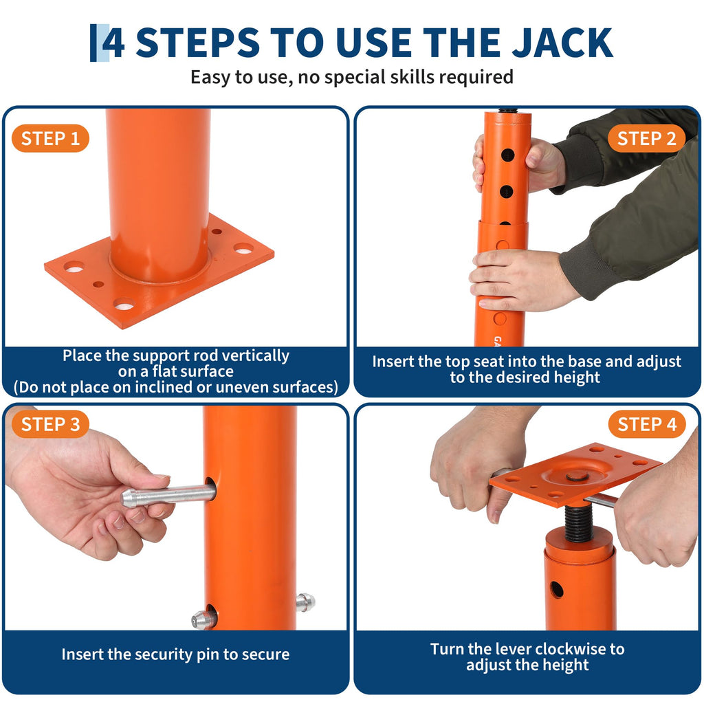 Garvee Heavy Duty Adjustable House Floor Jack Posts, 2 Pack – 19-36in Height – 18,000lbs Capacity – Strong Support for Joist & Beam Leveling, Basement, Construction – Orange-red, 19-36in