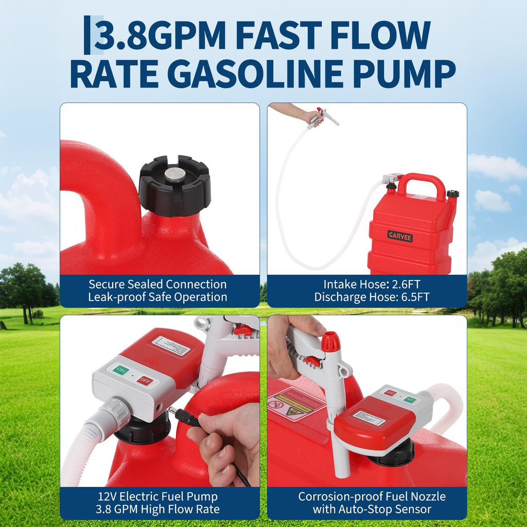 Garvee 16 Gallon Portable Fuel Caddy Tank with 12V/4AA Battery Powered 3.8 GPM Transfer Pump – HDPE Gasoline & fuel injection system Storage – Heavy Duty Wheels – For Workshop Use, Color: Red