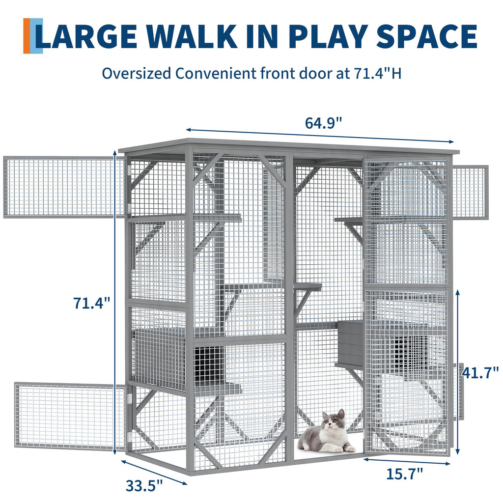 Garvee Catio Outdoor Window Cat Enclosure, Walk-in Cat Cage, Catio Outdoor Enclosure Extra Large, Gray