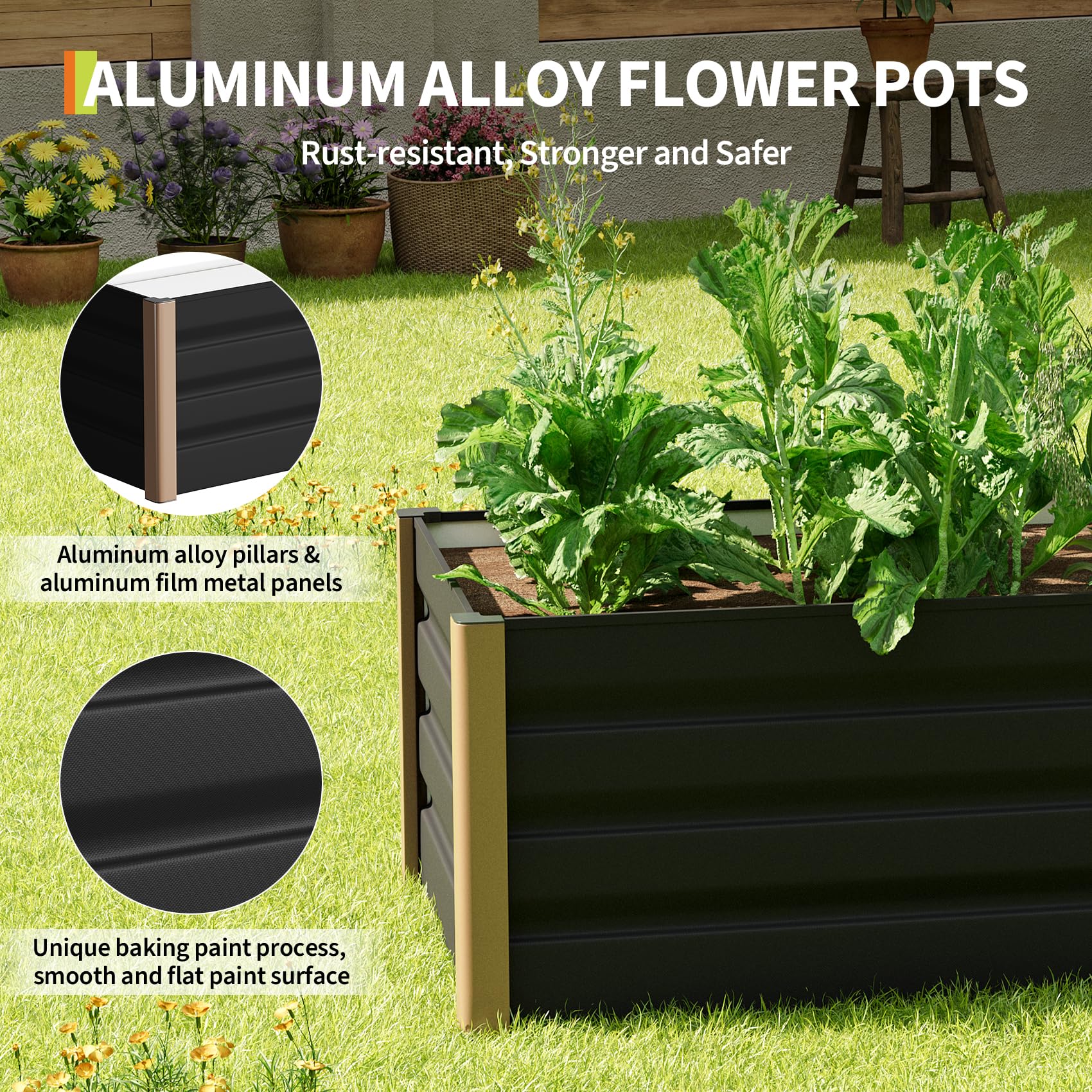 Garvee 4' × 2' × 1.3' Aluminum Raised Garden Bed, Heavy Duty Deep Planter Box for Vegetables & Flowers, Gray