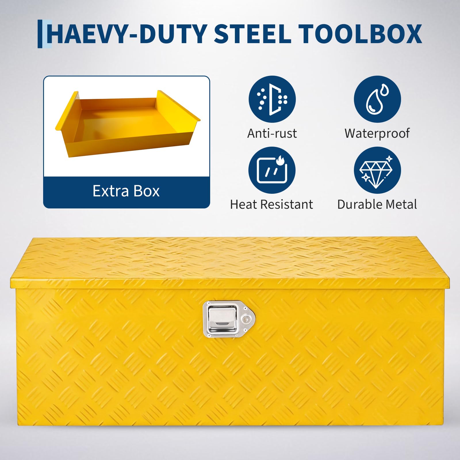 Garvee 30"x15"x15" Aluminum Truck Bed Tool Box, Weatherproof Storage Chest with Lock & Keys, Side Handles, Gas Strut Lid, Large-Capacity Heavy-Duty Organizer for Pickup, Trailer, and RV, Yellow