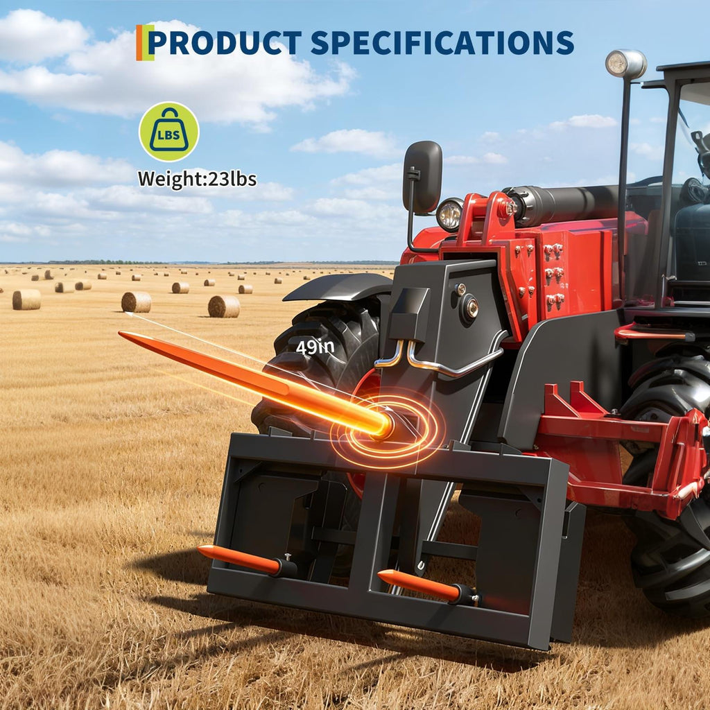 Garvee Efficient Bale Loading – 49" Hay Spear, 3000 lbs Capacity, Quick Attach Square Bale Spike, Heavy Duty Orange Fork with Tapered Tip – Without Sleeve – Orange