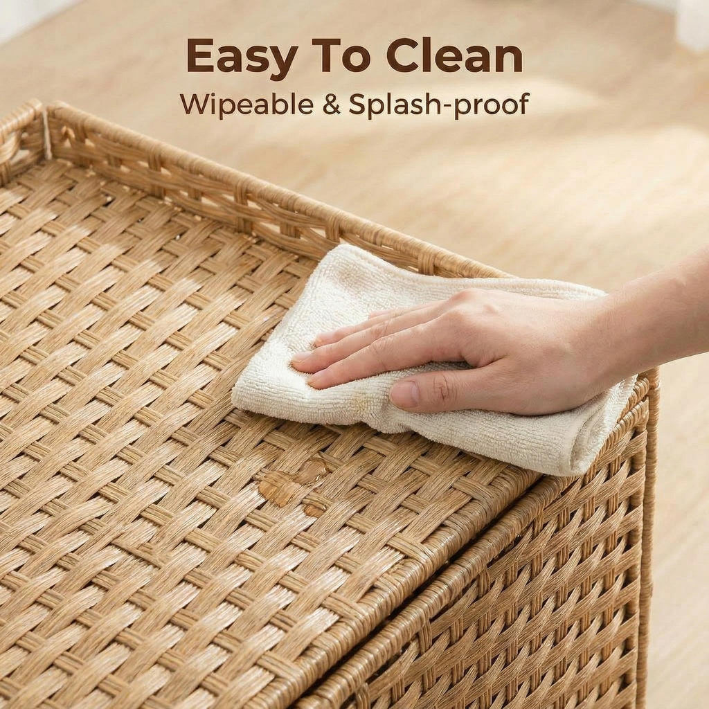 Garvee Handwoven Rattan Cat Litter Box Enclosure - Hidden Cat Washroom Cabinet with Door & S-Shaped Hooks - Large Spacious Cat Furniture for Living Room or Bedroom - Natural Color