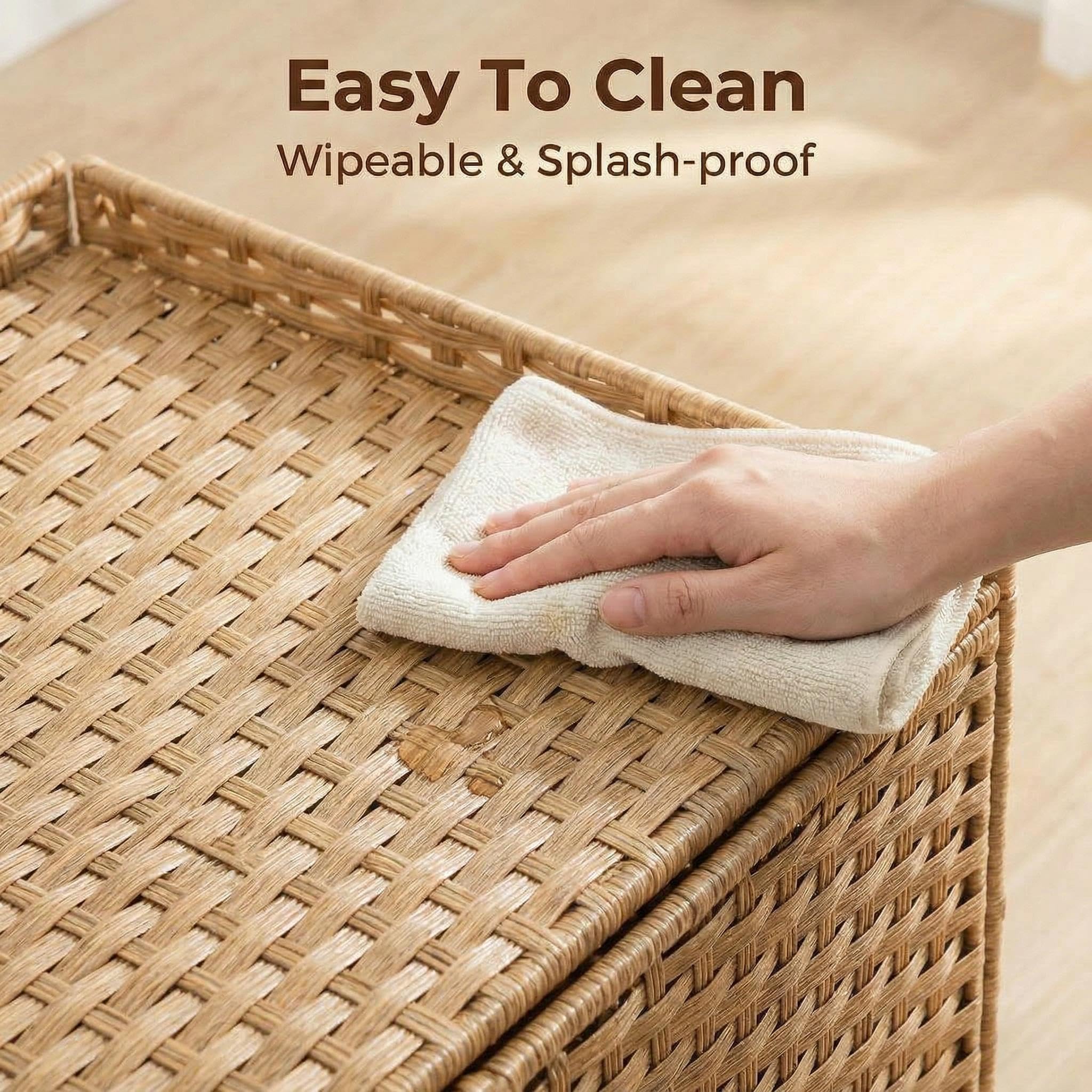 Garvee Handwoven Rattan Cat Litter Box Enclosure - Hidden Cat Washroom Cabinet with Door & S-Shaped Hooks - Large Spacious Cat Furniture for Living Room or Bedroom - Natural Color