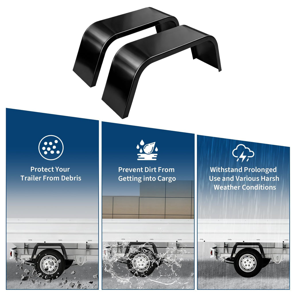 Garvee 2 Pack Single Axle Trailer Fenders for 14-16 Inch Tires, Heavy Duty 14 Gauge Steel, Rust Resistant, Weldable, Pre-Drilled, for Boat & Utility Trailers