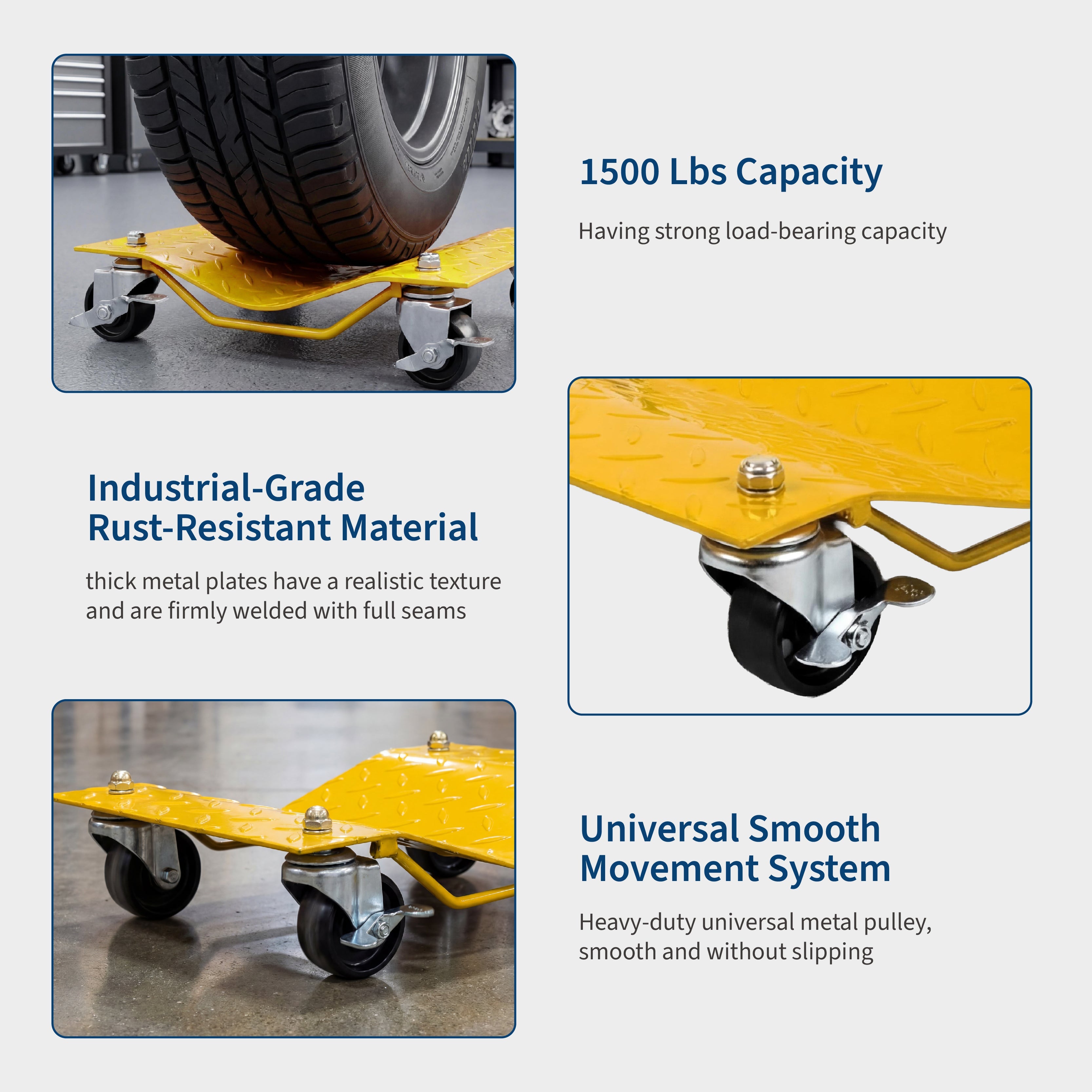 Garvee Heavy Duty Car Wheel Dolly Set – 6000 lbs Capacity – Carbon Steel Construction – 360° Rotating Casters – Ideal for Moving Cars, SUVs, Pickups, ATVs, Tractors – Yellow | 4-Pack