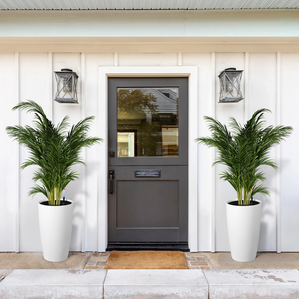 Garvee 22 in Self-Watering Tall Planters, 2-Pack White PP Flower Pots with Water Level Monitor, Inner Bucket & Drainage for Indoor Outdoor Patio, Porch and Entryway