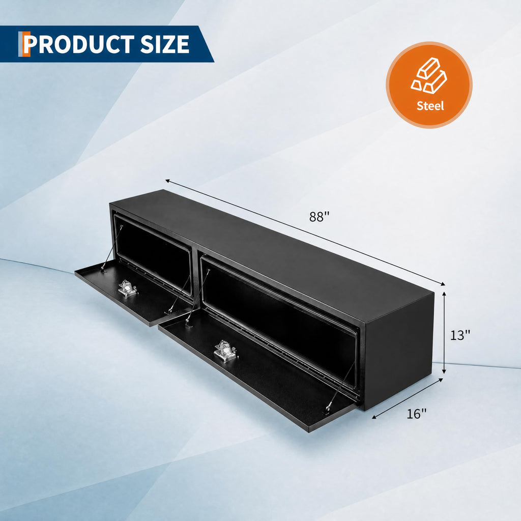 Garvee 88"X16"X13" Steel Underbody Truck Box w/t-Handle Latch, Truck Toolbox for Organization and Storage, Job Box Tool Chest for Pickup Truck Bed, RV, Trailer, Black