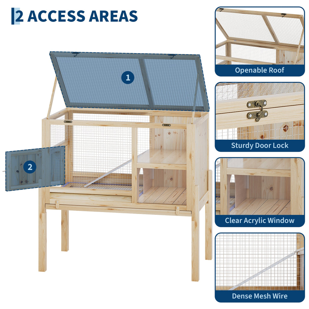 Garvee 38" Wooden Guinea Pig Cage with Stand, 2-Story Small Animal Habitat with Clear View Panels, Pull-Out Tray & Lockable Door, Rabbit Hutch, Brown