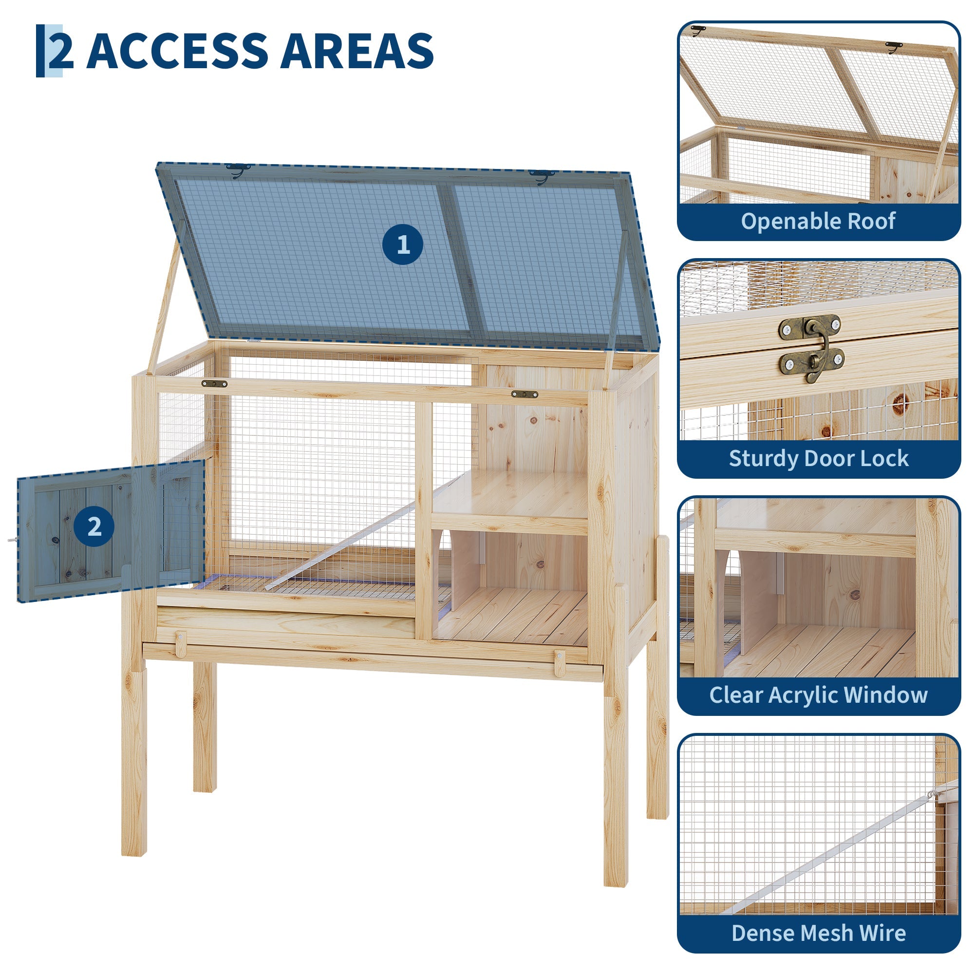 Garvee 38" Wooden Guinea Pig Cage with Stand, 2-Story Small Animal Habitat with Clear View Panels, Pull-Out Tray & Lockable Door, Rabbit Hutch, Brown