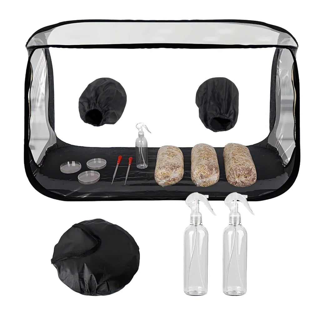 Garvee Mushroom Growing Tent 38" x 20" x 25", Transparent Foldable Mushroom Grow Chamber with High-Elasticity Armholes, Double Zipper Openings, Storage Bag, Thermometer & 2 Spray Bottles for Agar Inoculation