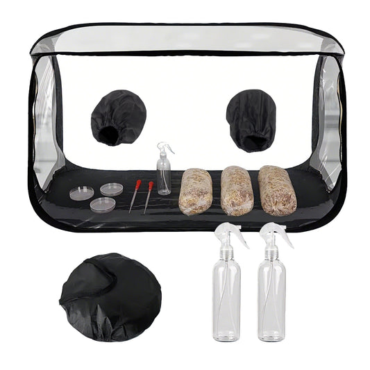 Garvee Mushroom Growing Tent 38" x 20" x 25", Transparent Foldable Mushroom Grow Chamber with High-Elasticity Armholes, Double Zipper Openings, Storage Bag, Thermometer & 2 Spray Bottles for Agar Inoculation