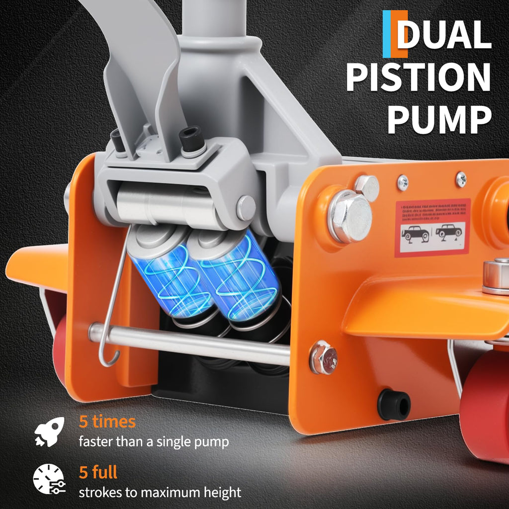 Garvee 3 Ton (6000 lbs) Low-Profile Hydraulic Racing Floor Jack - Dual Piston Quick Lift Pump, Heavy-Duty Steel, 2.95"-16.54" Lifting Range for Car, SUV, Truck, Garage, Orange