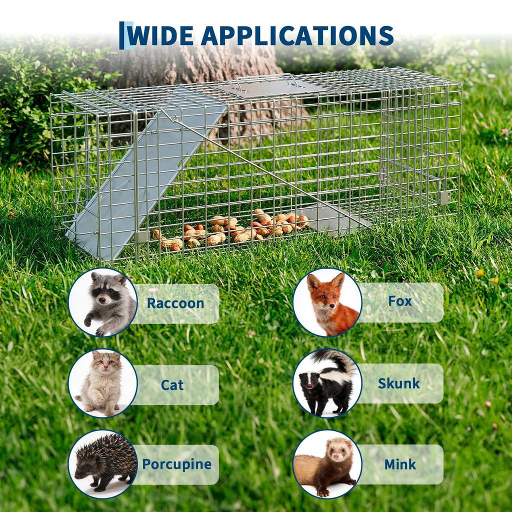Garvee Heavy Duty Live Animal Trap Cage – Collapsible Steel, Sensitive Trigger – Humane for Raccoons, Feral Cats, Skunks, Rabbits & Small Foxes – Easy Carry Handle – 32x10x12 in / 81.3x25.4x30.5 cm