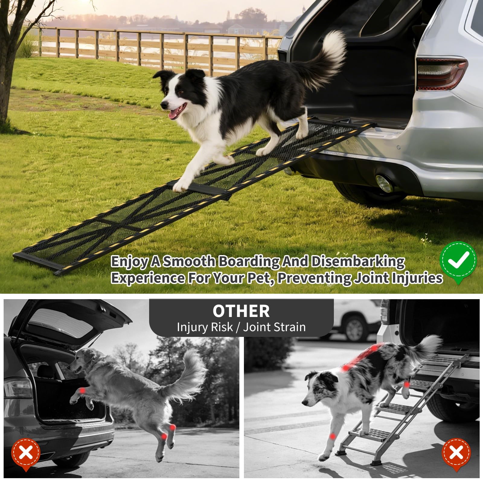 Garvee 63"×20" Portable Dog Ramp for Cars,  Heavy Duty Steel Folding Pet Ramp for Large Dogs with Anti-Slip Mesh Incline Access Car Ramp for SUV/Truck/RV, Outdoor Dog Ramp 300 lbs Capacity