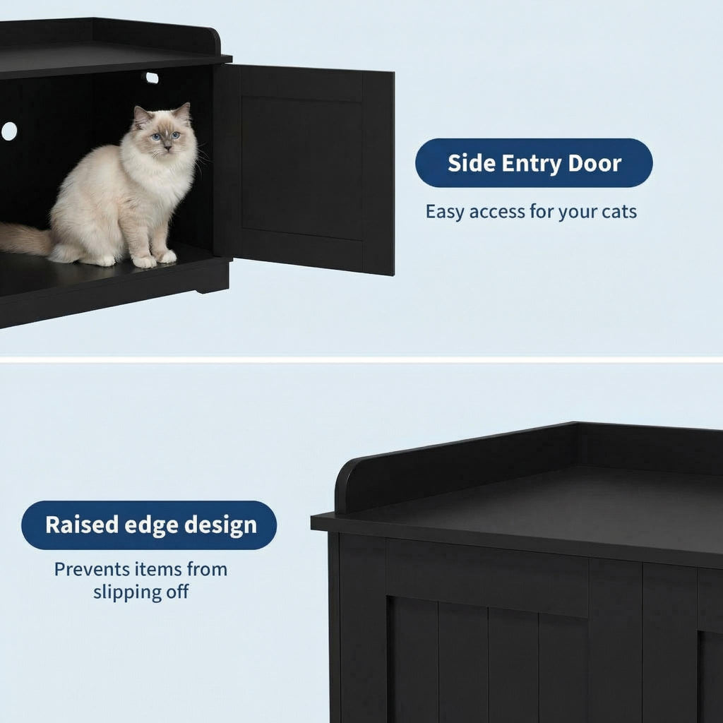 Garvee 31.5" Cat Litter Box Furniture, 2 Doors Cat Litter Box Enclosure for Most Cats, Hidden Cat Cabinet for Living Room Hallway, Smooth Surface & Quick Clean-Up, Black