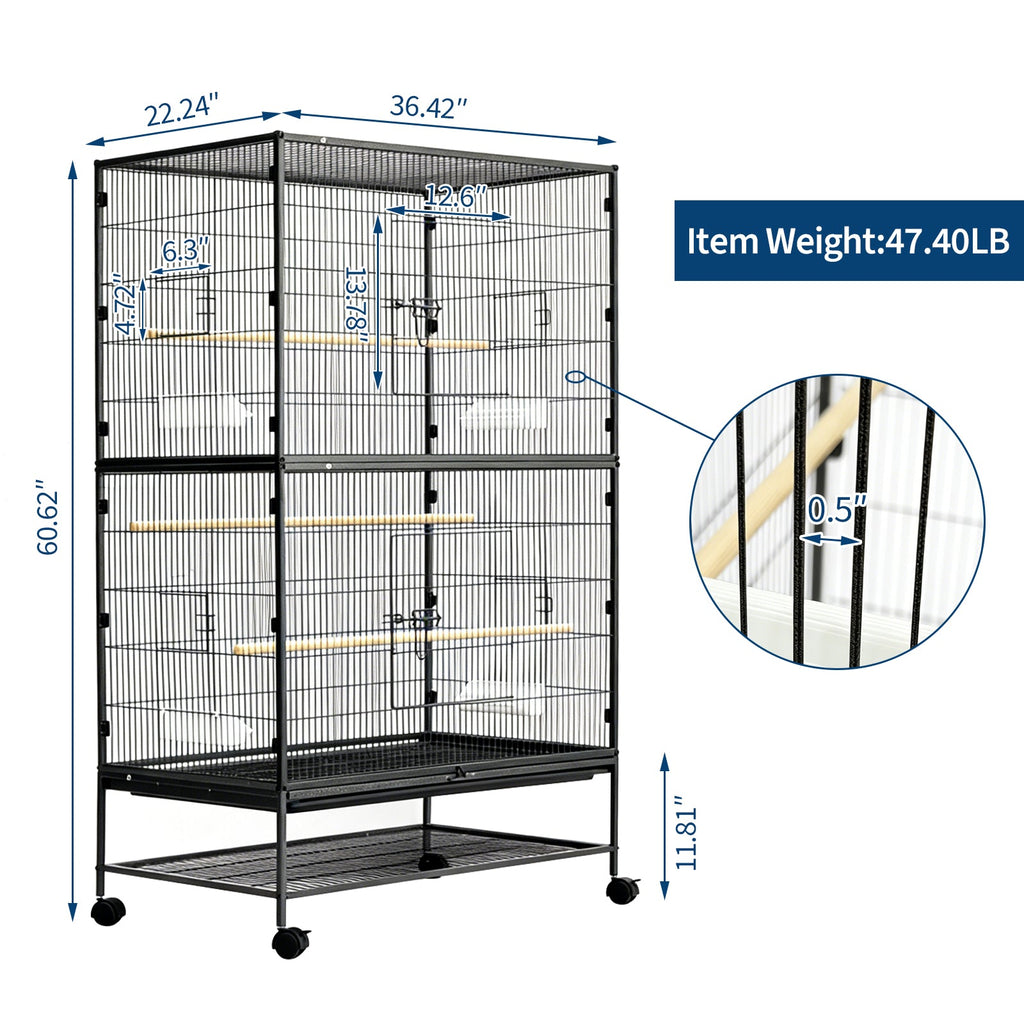 Garvee 61 Inch Large Bird Cage, Bird Cage with Rolling Storage Stands, Feed Bowls, Wide Tall Parakeet Cage for Macaw, Parakeets, Parrot, Conures, Cockatiel, Cockatoo