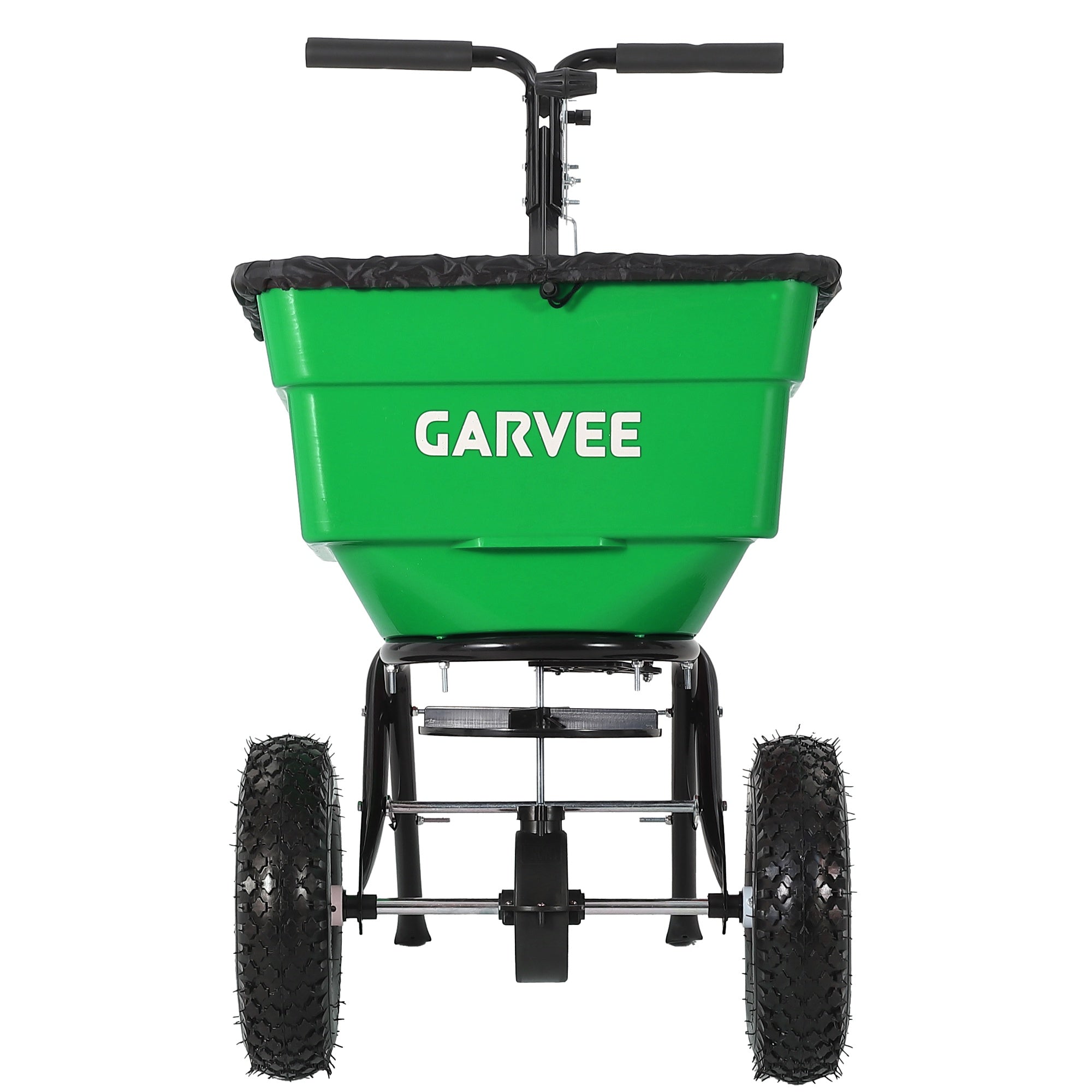 Garvee 100 lb Push Broadcast Spreader, T-Handle Walk-Behind Lawn & Garden Fertilizer Spreader with 58 L Hopper, 0–12 ft Coverage, 13" All-Terrain Wheels & 20-Level Flow Control for Seed, Fertilizer, Salt & Ice Melt, Green/Black