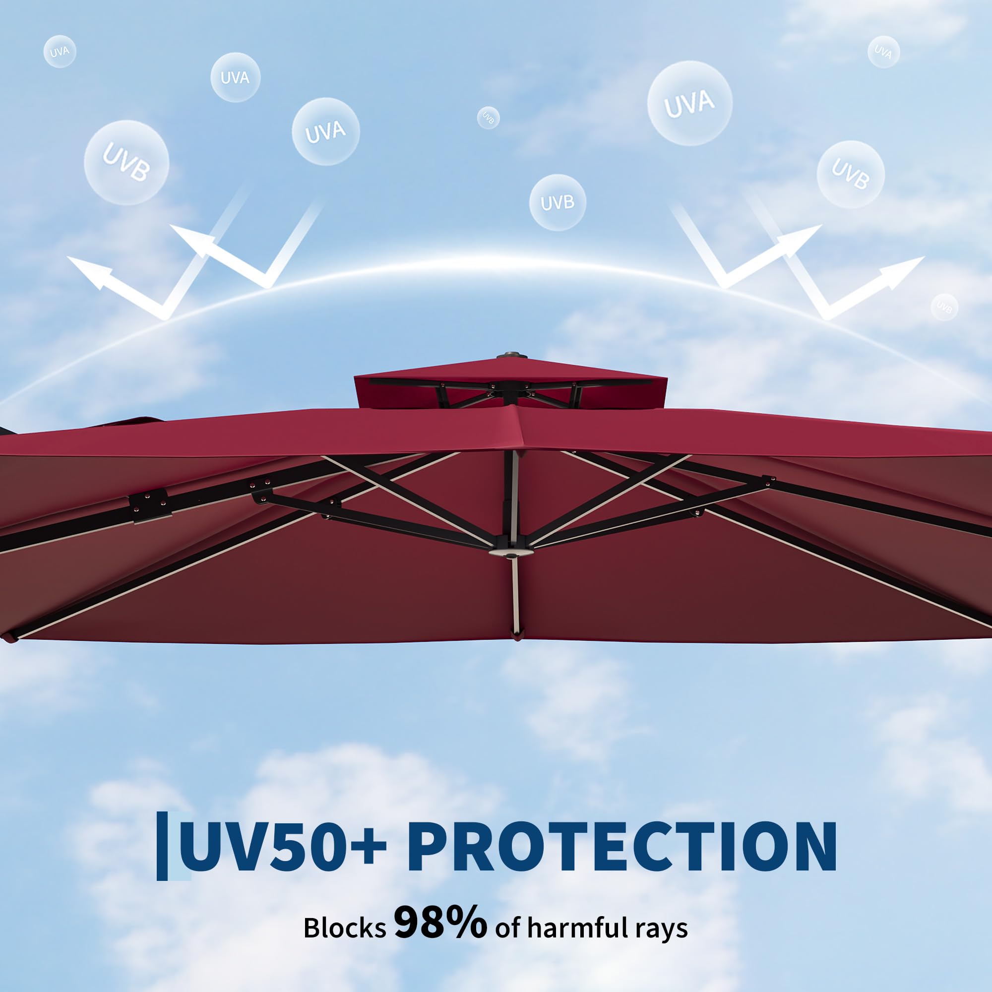 Garvee 10' × 10' Cantilever Patio Umbrella, 360° Rotating Aluminum Offset Umbrella with Adjustable Height, Burgundy Red, Base Not Included
