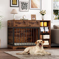Garvee 47" Dog Crate Furniture Indoor with 2 Drawers & 4 Shelves, Large Dogs Kennel Furniture TV Stand, Wooden Dog Cage for Large Medium Dogs, Brown