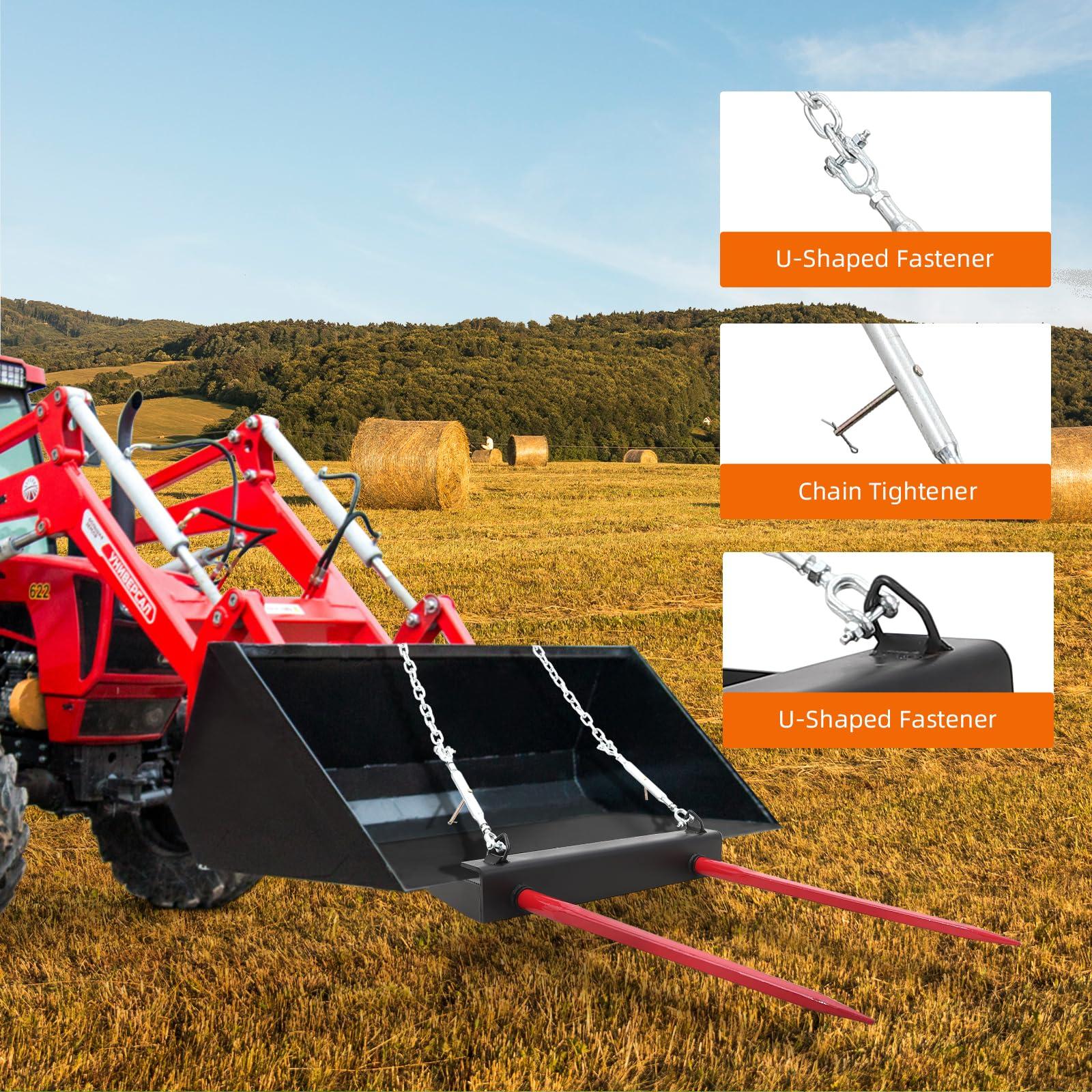 Garvee 49" Double Hay Spear Attachment, 4000 lb Bale Forks with Stabilizer Spears for Skid Steer and Tractor