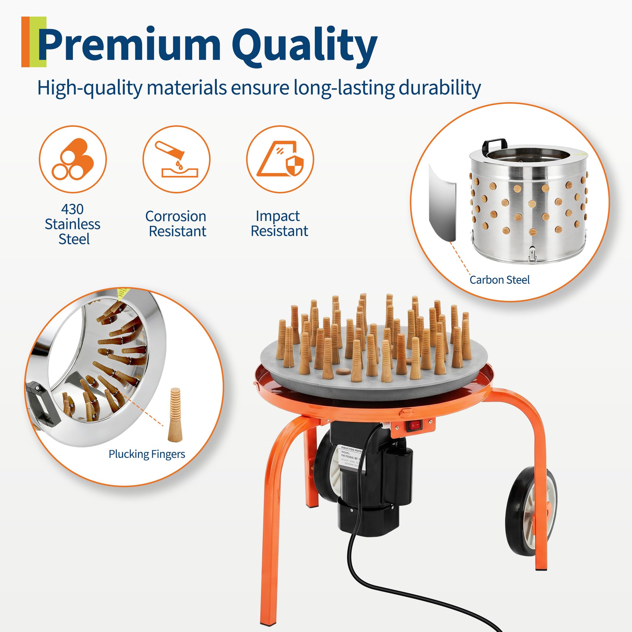 Garvee Chicken Plucker Machine, 20 inch Drum Stainless Steel Poultry Plucker, Defeathering Equipment with 108 Soft Fingers, Simple Debris Collection, for Farms, Restaurants, Home, Poultry Plucking, Orange