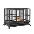 Garvee Heavy Duty Indestructible Dog Crate – Escape-Proof Steel Kennel with Double Doors, 360° Lockable Wheels, Removable Tray, Easy Assembly – Secure Dog Cage for Small, Medium, Large Breeds, Size: 37inch