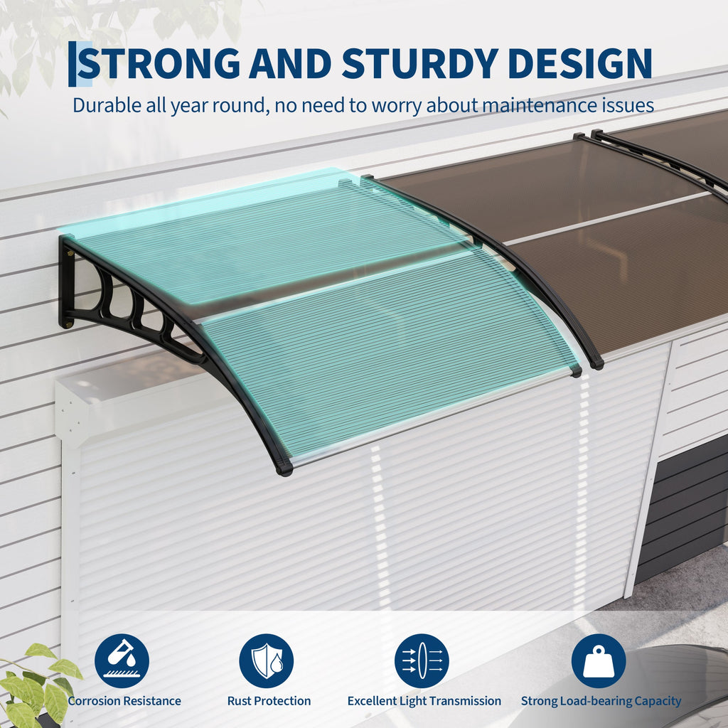 Garvee 40" x 40" Polycarbonate Door & Window Awning Canopy, UV & Rain Protection Outdoor Cover with Plastic Steel Brackets, Brown