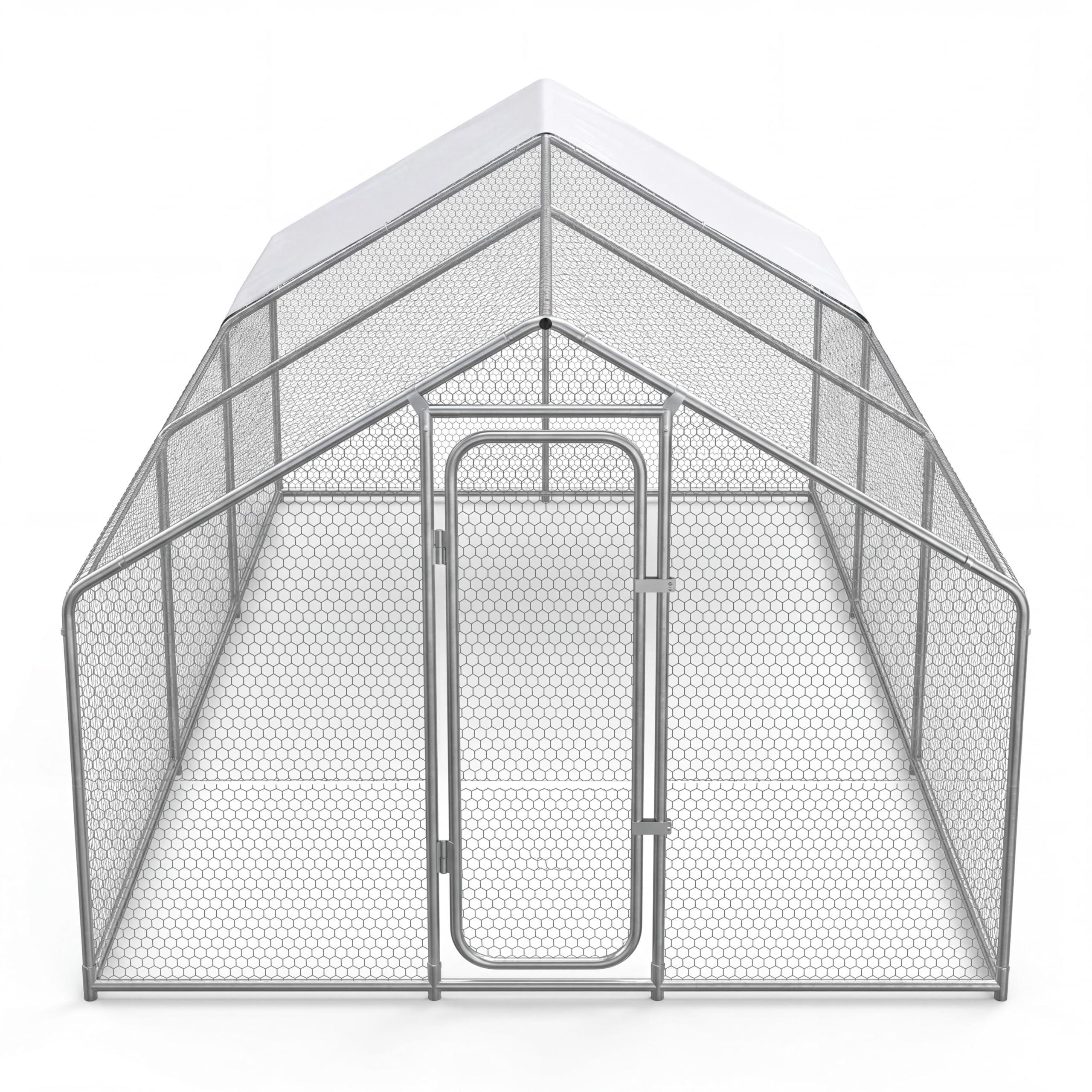 Garvee Large Walk-in Chicken Coop 9.84x19.68x6.56 FT – Sturdy Metal Poultry Enclosure with Spire Roof and Security Lock – Ideal for Hens, Ducks, Rabbits – For Backyard, Farm – Natural Color