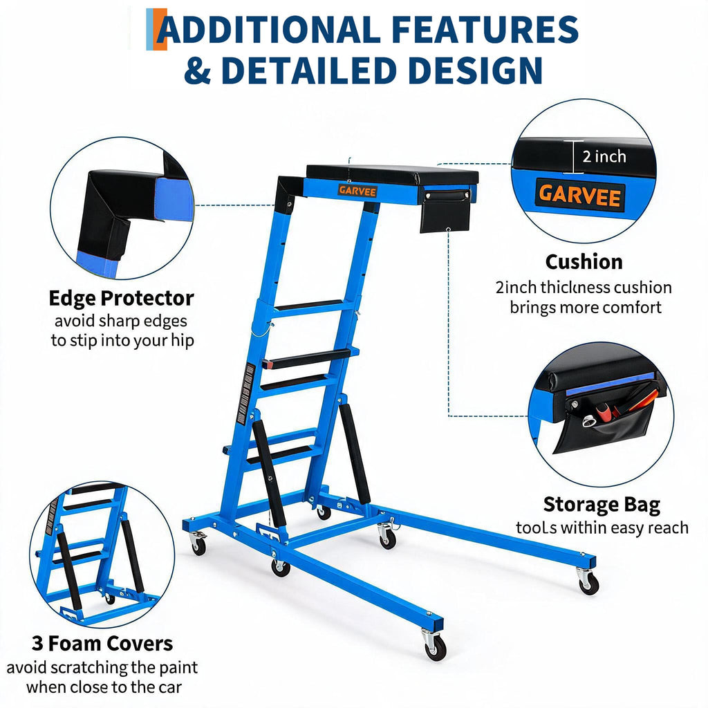 Garvee Heavy Duty Over-Engine Creeper for Mechanics – Adjustable Height 48-68 in, 400 lbs Capacity, Collapsible Design, 6 Swivel Casters, Rolling Mechanic Seat for Garage Workshop – Mechanical Blue (RAL 5015)