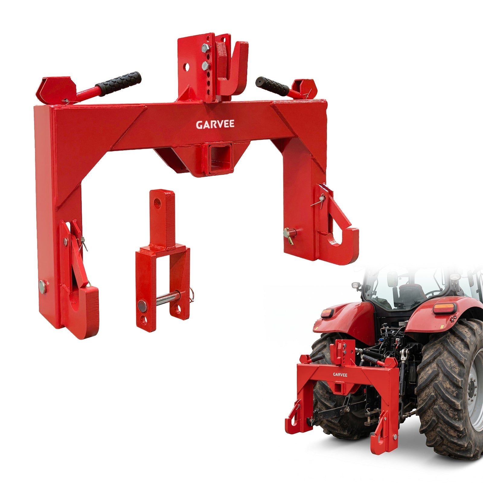 Garvee Heavy Duty 3-Point Quick Hitch Tool Set for Category 1 Tractors - Upgraded Versatile Adapter, 2" Receiver, 5-Level Adjustable Bolt, 3000 lbs Capacity, Trailer Hitch Attachment - Red