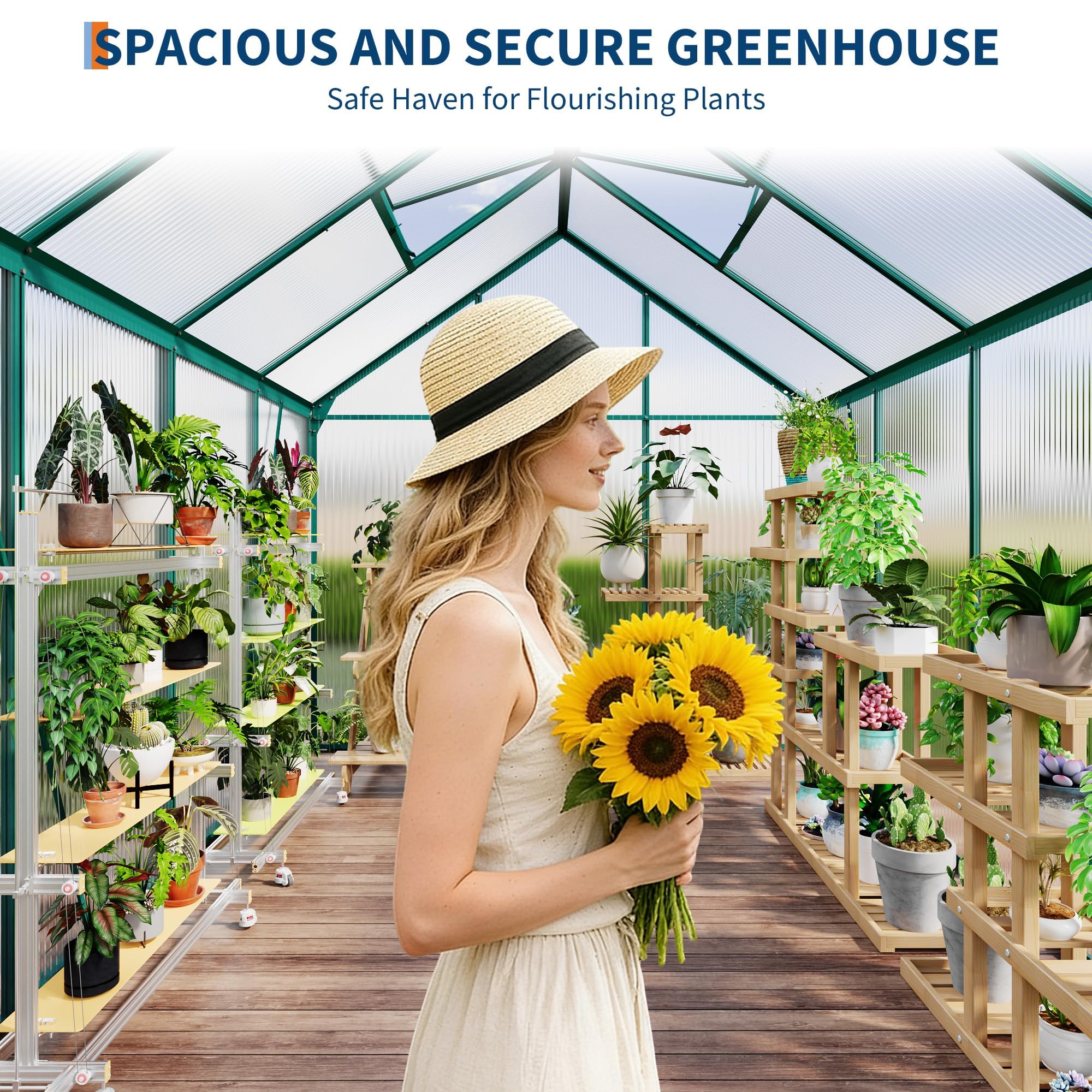 Garvee Walk-in Greenhouse 6x8 FT Aluminum Frame with Roof Vent Rain Gutter Sliding Door Perfect for Outdoor Patio Backyard Garden Apartment Balcony